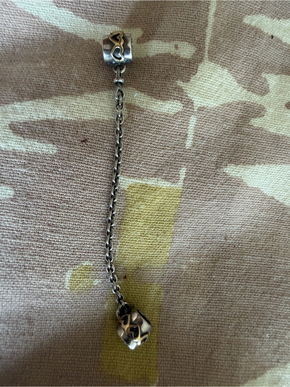Pandora Sterling Silver Heart Dangle Safety Chain - Silver and 14k gold hearts